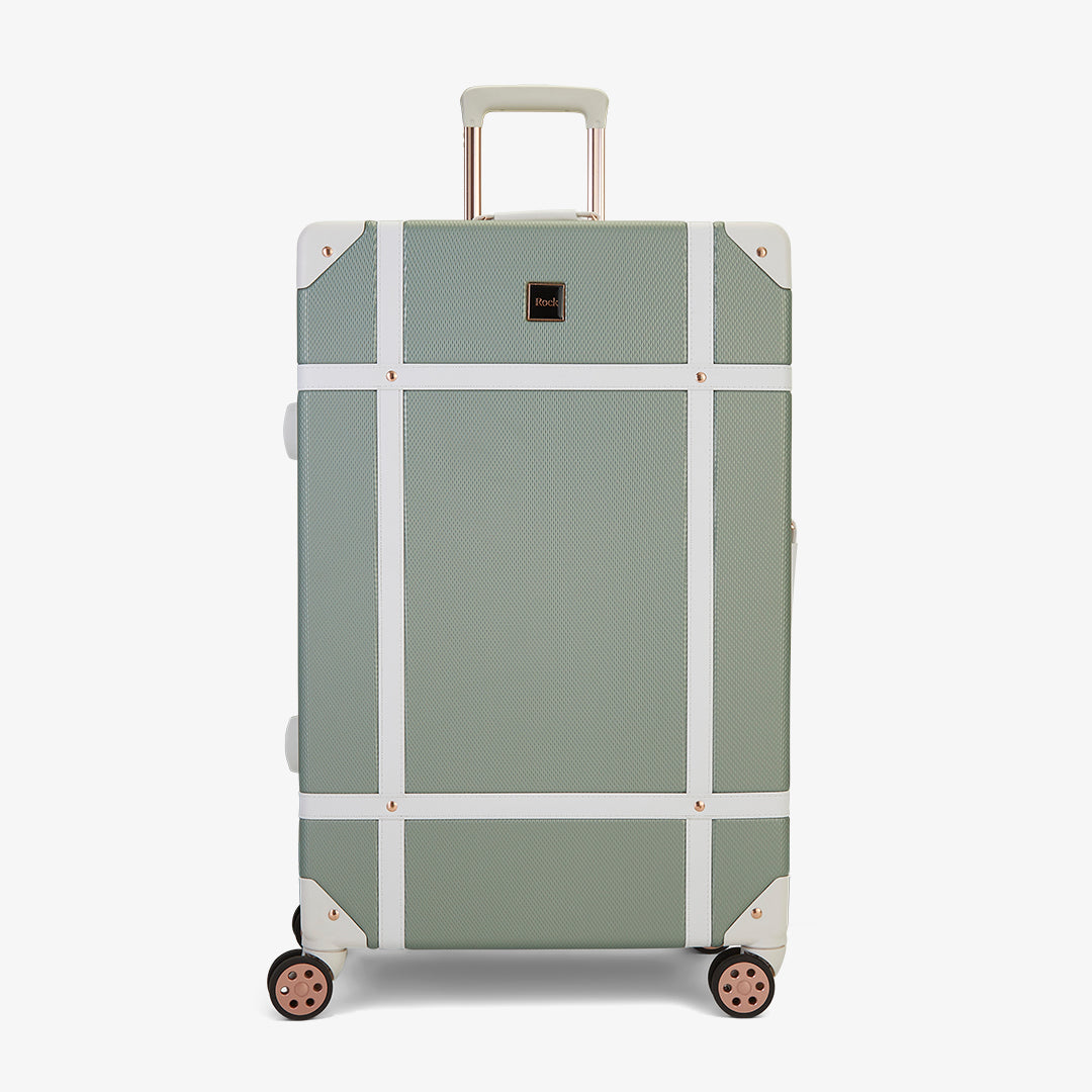 Vintage Large Suitcase | Sage Green with Rose Gold | Rock Luggage