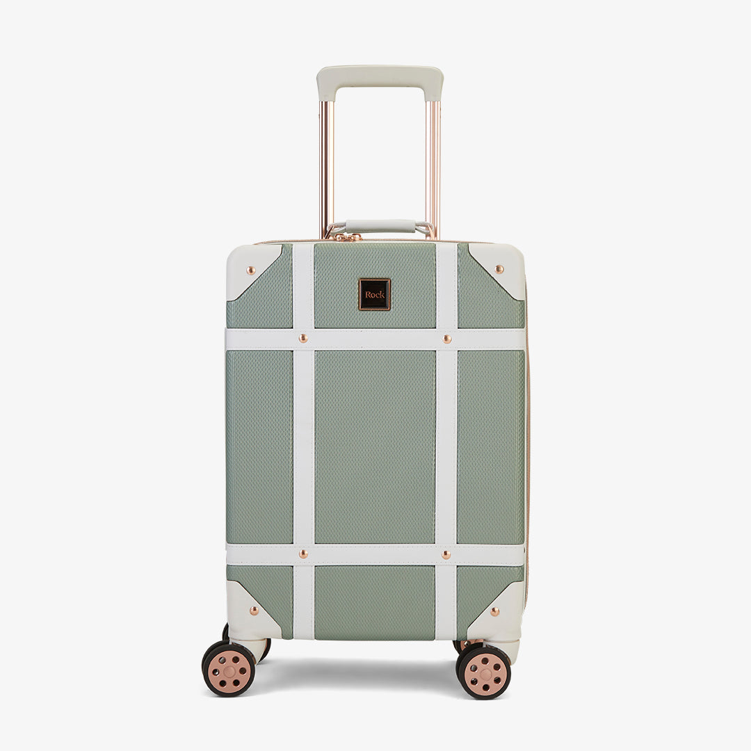 Vintage Small Suitcase | Sage Green with Rose Gold | Rock Luggage
