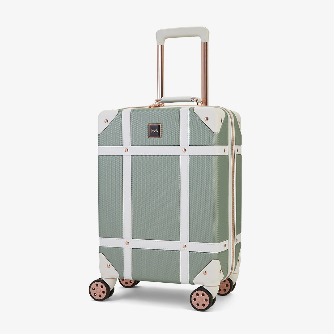 Vintage Small Suitcase | Sage Green with Rose Gold | Rock Luggage